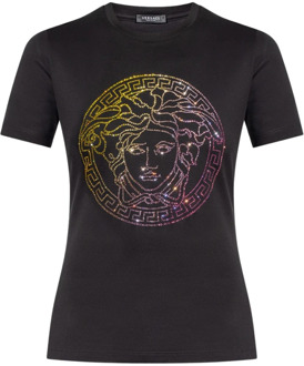 Versace T-shirt met Medusa Versace , Black , Dames - 2XS