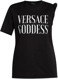 Versace T-shirt met opgerolde schouderdetails Versace , Black , Dames - Xs,2Xs