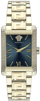 Versace Tonneau Blauw Goud Roestvrij Stalen Horloge Versace , Yellow , Dames - ONE Size