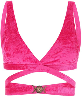 Versace Top bikini in verlengd Fuchsia fluweel Versace , Pink , Dames - L,M,S