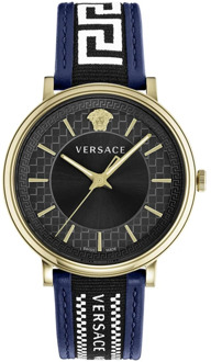Versace V-Circle Herenhorloge Blauw Leer Versace , Yellow , Heren - ONE Size