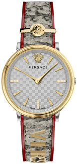Versace V-Circle Leren Horloge met Logo Versace , Multicolor , Heren - ONE Size