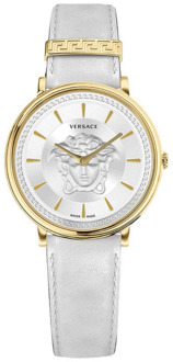 Versace V Circle Medusa Wit Goud Horloge Versace , Yellow , Dames - ONE Size