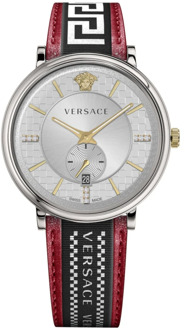 Versace V-circle Multifunctioneel Leren Horloge Versace , Multicolor , Heren - ONE Size