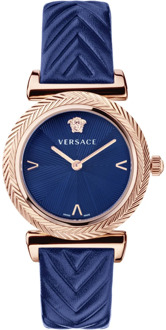Versace V-Motif Dameshorloge Roségoud Blauw Leer Versace , Pink , Dames - ONE Size