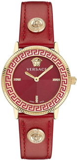 Versace V-Tribute Rood Emaille Diamant Horloge Versace , Red , Dames - ONE Size