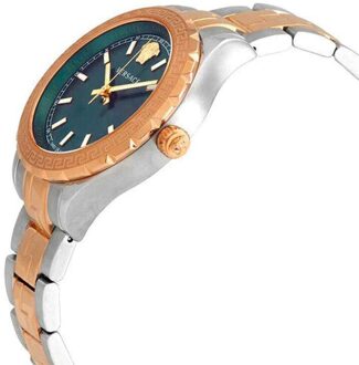 Versace V12050015 Dames Hellenyium Tweekleurig Groen Horloge Zilver en goud - One Size