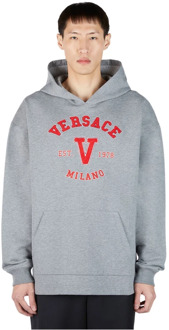 Versace Varsity Logo Patch Hoodie Versace , Gray , Heren - L,S