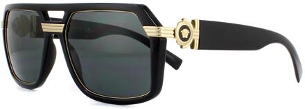 Versace Vierkante Heren Zwarte Donkergrijze Zonnebril - One Size