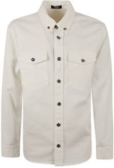Versace Witte Denim Overhemd Versace , White , Heren - L,M