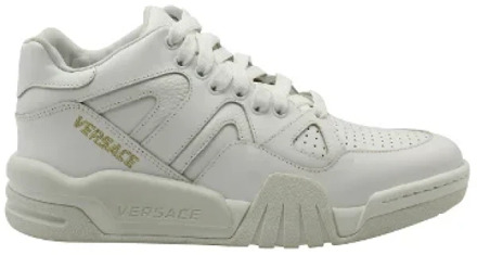 Versace Witte Leren Panel Sneakers Versace , White , Dames - 40 EU
