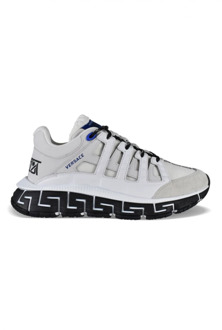 Versace Witte Leren Sneakers met Blauwe Details Versace , White , Heren - 42 Eu,43 Eu,44 EU