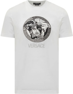 Versace Witte Medusa Logo T-shirt Versace , White , Heren - L,S