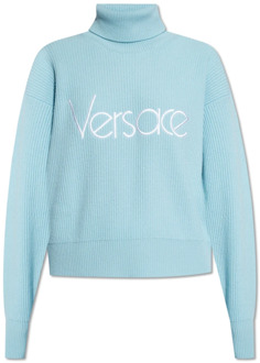 Versace Wollen coltrui met logo Versace , Blue , Dames - M,S,Xs,2Xs