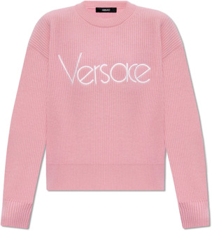 Versace Wollen trui met logo Versace , Pink , Dames - M,S,Xs,2Xs