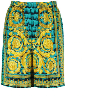 Versace Zijden Baroccodile Print Elastische Taille Shorts Versace , Multicolor , Heren - L,M