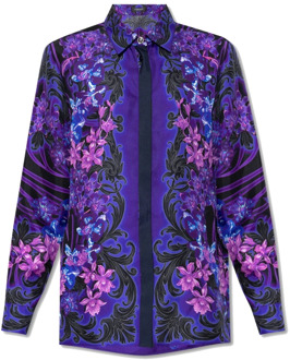 Versace Zijden bedrukte blouse met Orchidea Barocco-print Versace , Purple , Dames - L,M,S