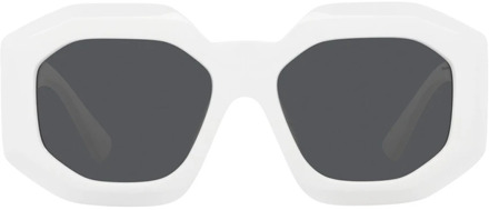 Versace Zonnebril met onregelmatige vorm, donkergrijze lens en wit montuur Versace , White , Unisex - 56 MM