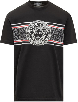 Versace Zwart Crew Neck T-shirt met Medusa Logo Versace , Black , Heren - Xl,M,S,Xs