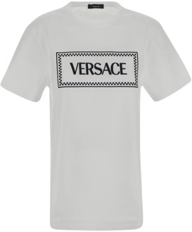 Versace Zwart Logo Borduurwerk T-Shirt Versace , White , Dames - 2XS