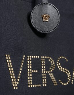 Versace Zwarte Canvas Leren Logo Schoudertas met Handvat - One Size