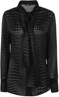 Versace Zwarte Crocodile Devore` Informeel Overhemd Versace , Black , Dames - M,Xs,2Xs