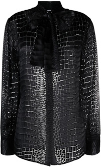 Versace Zwarte Crocodile Devore Informele Overhemden Versace , Black , Dames - S,Xs