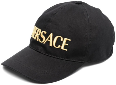 Versace Zwarte Geborduurde Logo Baseballpet Versace , Black , Heren - 57 Cm,59 Cm,58 CM