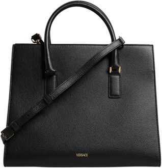 Versace Zwarte Grote Leren Schoudertas met Handvat - maat