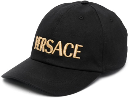 Versace Zwarte katoenen boor baseballpet met geborduurd logo Versace , Black , Heren - 58 CM