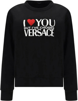 Versace Zwarte Katoenen Logo Sweatshirt Versace , Black , Dames - S,Xs,2Xs