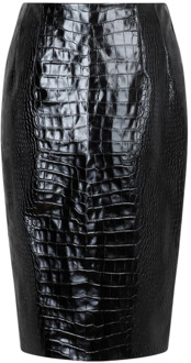 Versace Zwarte Krokodillenprint Leren Rok Versace , Black , Dames - 2XS