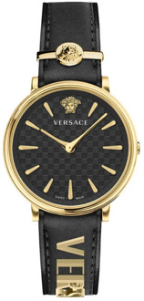 Versace Zwarte leren dameshorloge, quartz uurwerk Versace , Yellow , Dames - ONE Size
