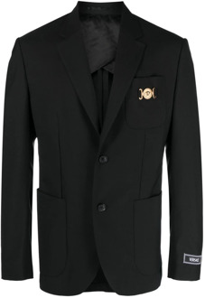 Versace Zwarte Logo-Plaque Blazer Versace , Black , Heren - XL