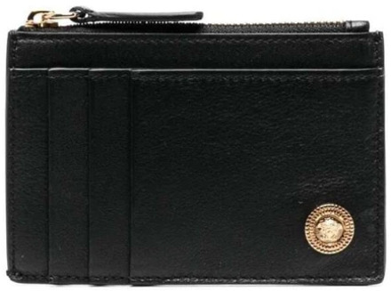 Versace Zwarte portemonnee met rits en kaarthouder Versace , Black , Heren - ONE Size