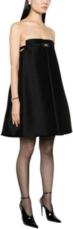 Versace Zwarte trapeze jurk van wol en zijde met Medusa gesp Versace , Black , Dames - S,Xs