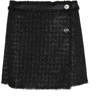 Versace Zwarte Vichy Rok met Lurex Tweed Stof Versace , Black , Dames - Xs,2Xs