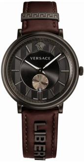Versace Zwitserse Leren Cirkel Horloge Bruin Versace , Multicolor , Heren - ONE Size