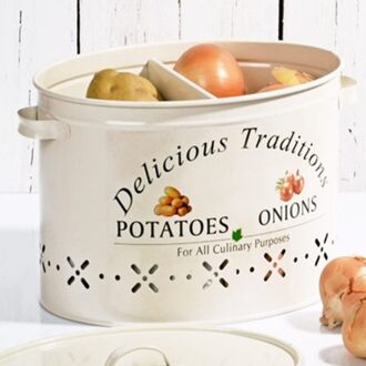 Verse Aardappel Ui Opslag Thuis Keuken Restaurant Moderne Decoratieve Metalen Container Doos Met Twee Compartimenten 18 Liter wit kleur
