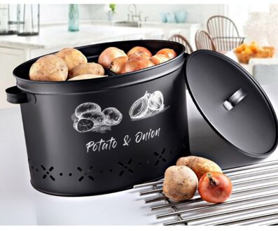 Verse Aardappel Ui Opslag Thuis Keuken Restaurant Moderne Decoratieve Metalen Container Doos Met Twee Compartimenten 18 Liter zwart kleur