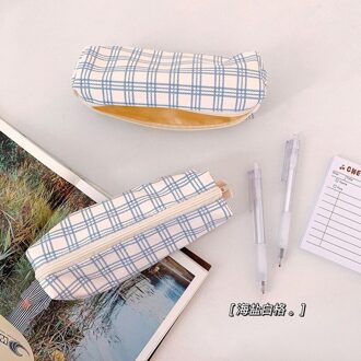 Verse Stijl Potlood Zak Kleine Bloemen Potlood Gevallen Leuke Eenvoudige Pen Tas Opbergzakken Schoolbenodigdheden Briefpapier blauw plaid