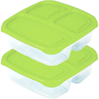 Vershoudbakje - 2x - 3-vaks - 1,2L - meal prep - herbruikbaar - groen