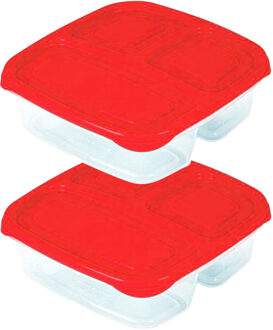 Vershoudbakje - 2x - 3-vaks - 1,2L - meal prep - herbruikbaar - rood
