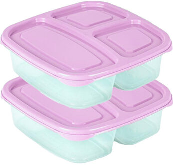 Vershoudbakje - 2x - 3-vaks - 1,2L - meal prep - herbruikbaar - roze