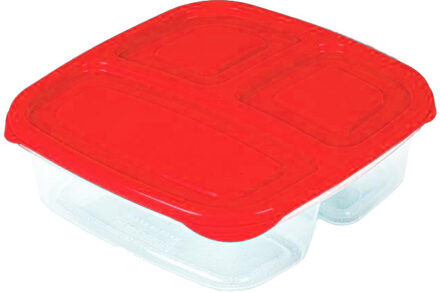 Vershoudbakje - 3-vaks - 1,2L - meal prep - herbruikbaar - rood