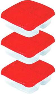 Vershoudbakje - 3x - 3-vaks - 1,2L - meal prep - herbruikbaar - rood
