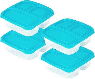 Vershoudbakje - 4x - 3-vaks - 1,2L - meal prep - herbruikbaar - blauw