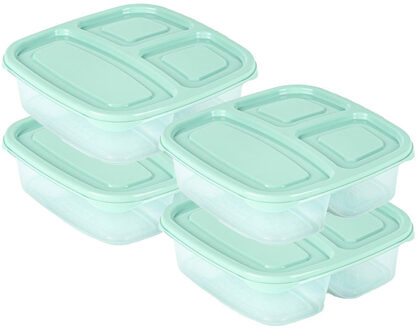 Vershoudbakje - 4x - 3-vaks - 1,2L - meal prep - herbruikbaar - mint groen