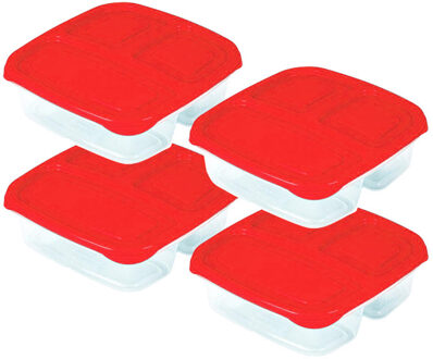 Vershoudbakje - 4x - 3-vaks - 1,2L - meal prep - herbruikbaar - rood