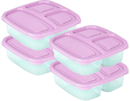 Vershoudbakje - 4x - 3-vaks - 1,2L - meal prep - herbruikbaar - roze